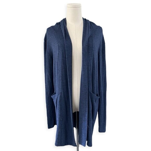 Ollie Pearl Knit Duster Cardigan S Open Beach Blue Lightweight Minimal Hood USA - Picture 1 of 8